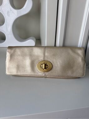 Vintage Y2K COACH 13580 Madeline Gold on Gold Fold Over Front Clasp Clutch Bag